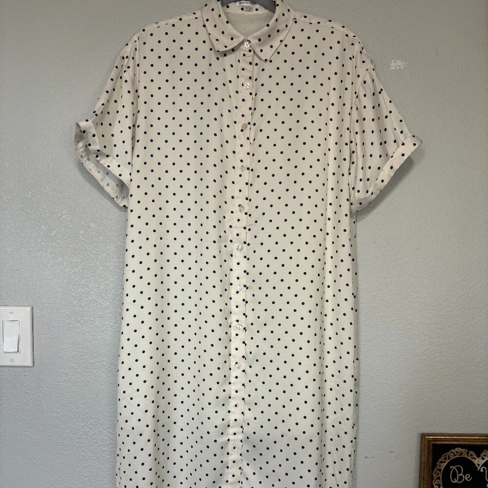 Summersalt Dress Women’s S Black Polka Dots Collar Button Pockets